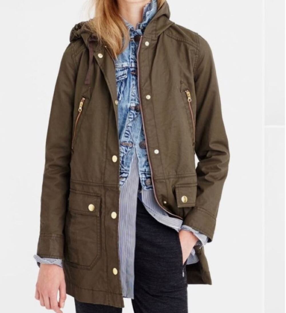 J. Crew Full Zip Downtown Sterling Hooded Utility Field Jacket Green Size XS
